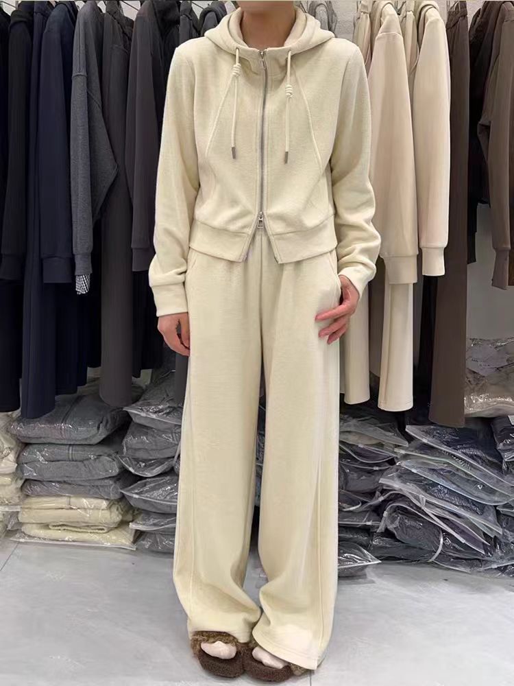 Felpa con cappuccio e cerniera sportiva casual da donna, nuovo inverno 2025, set due pezzi spesso alla moda_voghion.com