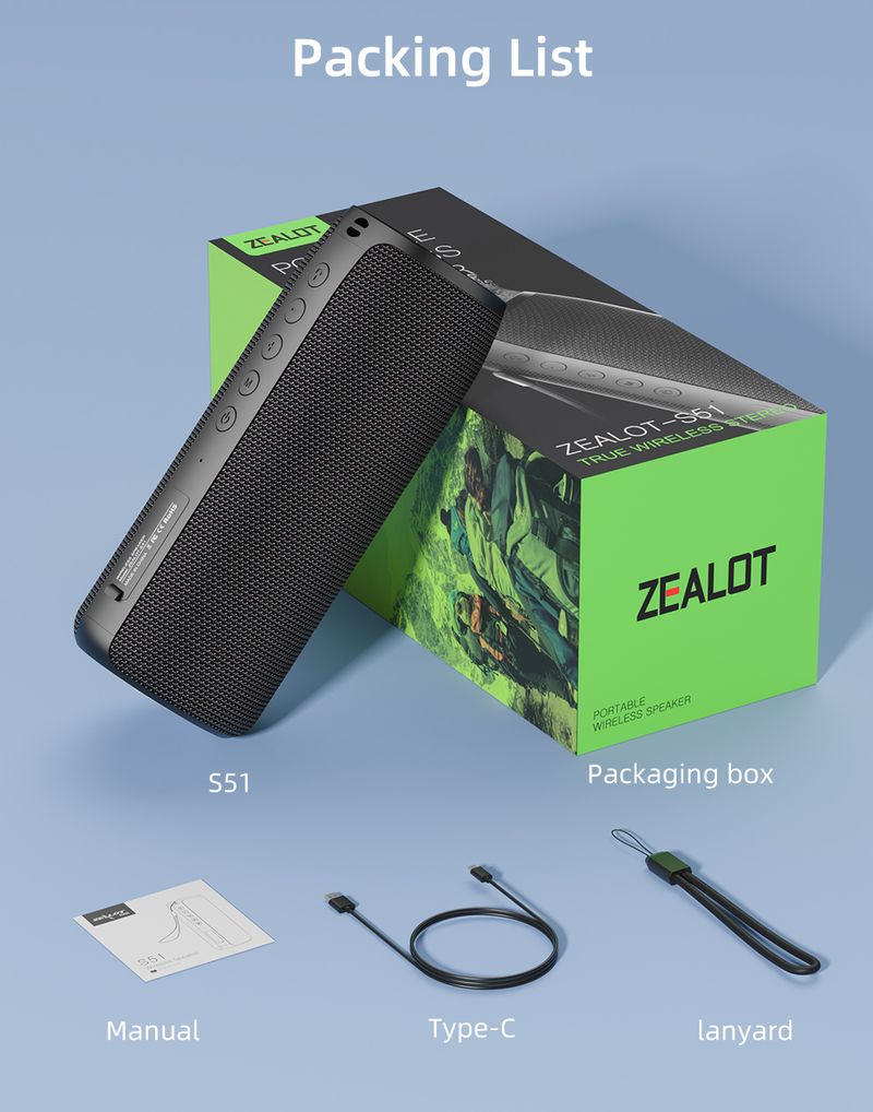 S51 TWS Draagbare Bluetooth-luidspreker Draadloze bas-subwoofer Waterdichte buitenluidsprekers Subwoofer Luidsprekerbox Ondersteuning TF_voghion.com