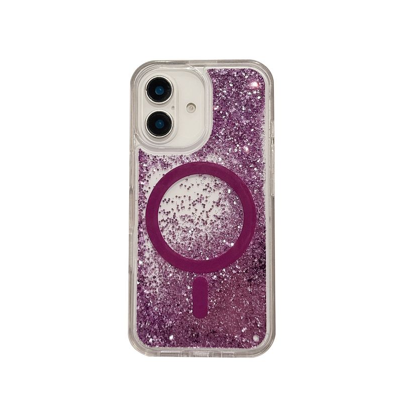 Coque magnétique pailletée avec motif sable liquide fluide, compatible avec iPhone 16 Pro Max et iPhone 15/14_voghion.com
