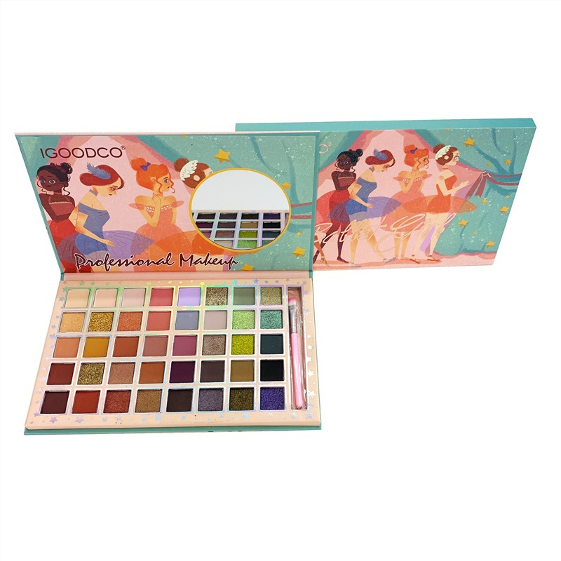 Placa de sombra de ojos multicolor mate perlado de 40 colores con patrón de niña hermosa y bonita con pincel_voghion.com