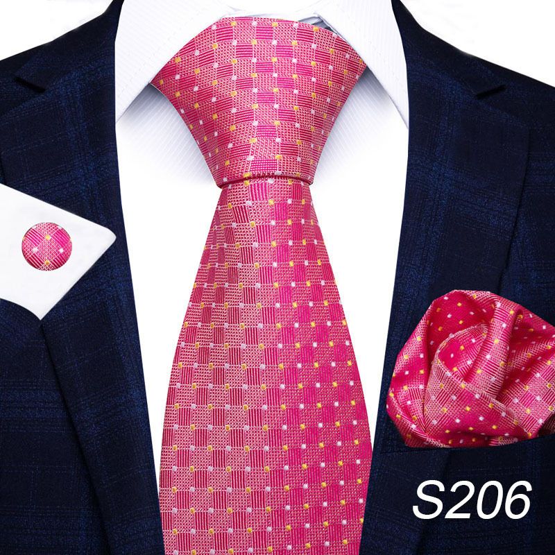 Corbata de seda de poliéster de alta calidad unisex para hombre, corbata formal de color sólido, bolsillo, toalla, gemelos, juego de jacquard_voghion.com