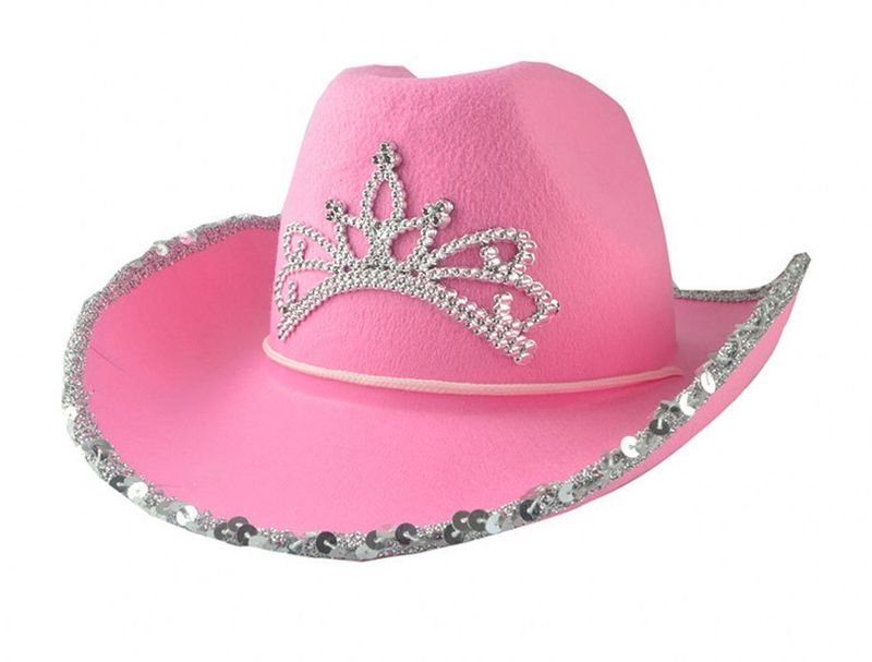 Nuovi arrivi Halloween Donna Cappelli rosa Cowgirl Pelliccia Rifiniture soffici Cowboy Preppy Glitter Carnevale Costume Accessorio per festa Indossare Cappello_voghion.com