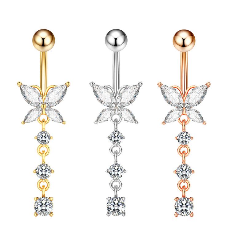 Gioielli con pietre preziose da donna, gioielli alla moda, gioielli da piercing creativi con farfalla e zircone per ombelico_voghion.com