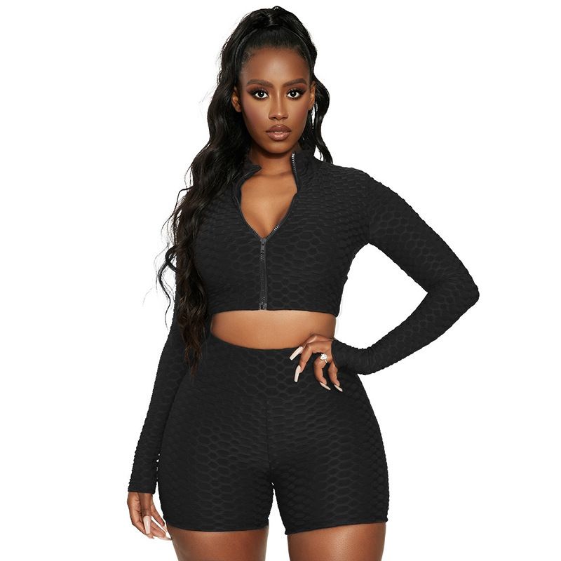 Trendy effen trainingspak met ananasprint voor dames – bijpassende casual outfit met lange mouwen (S/M/L/XL/XXL)_voghion.com