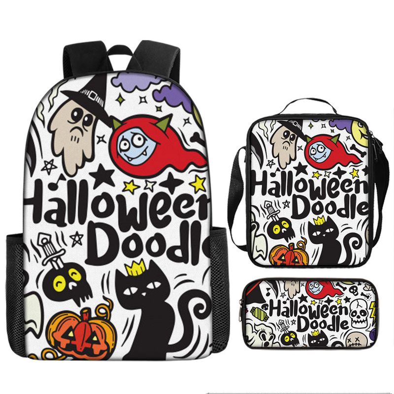 Halloween backpack pumpkin ghost three piece set primary and secondary school students backpack children's backpack shoulder bag pencil case_voghion.com