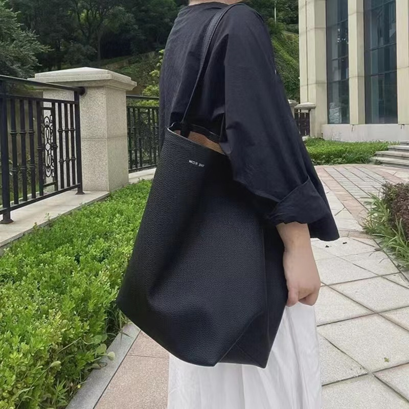 The Row Sac fourre-tout en cuir véritable de grande capacité, sac seau en cuir de vachette haut de gamme, sac à main à bandoulière simple pour_voghion.com