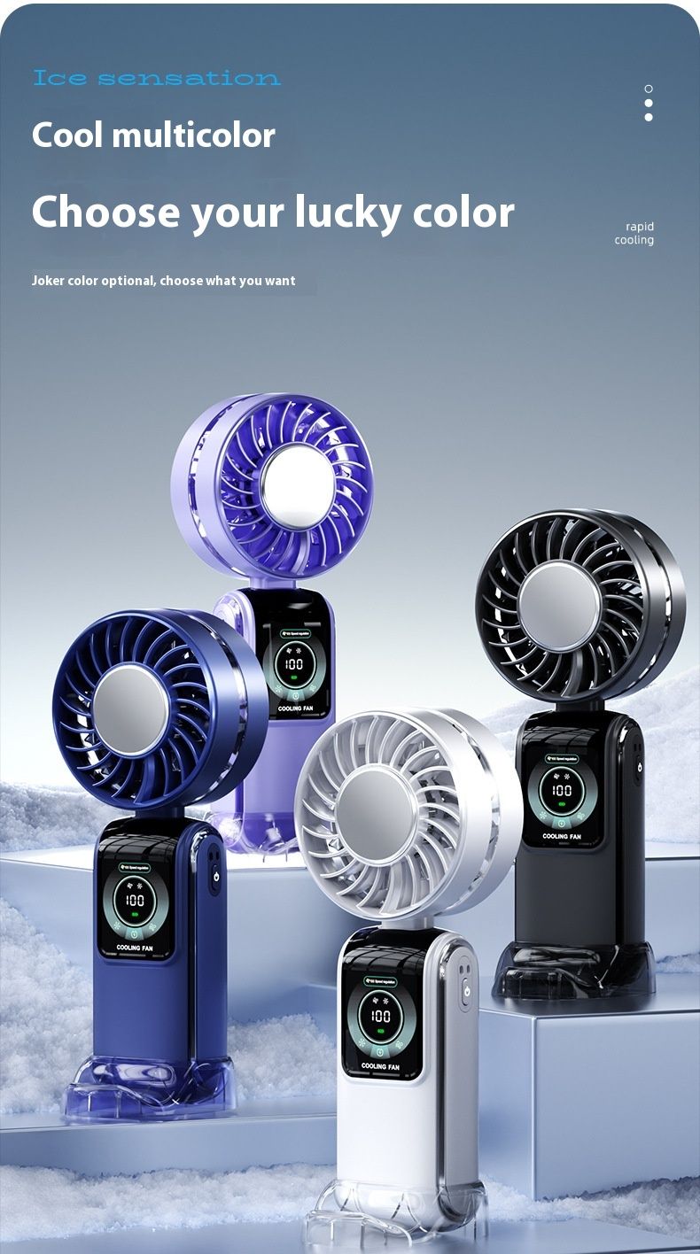 Handheld Fan 100 Speed 3600mAh Battery Silent One Touch Cooling Foldable Neck Hanging & Phone Stand_voghion.com