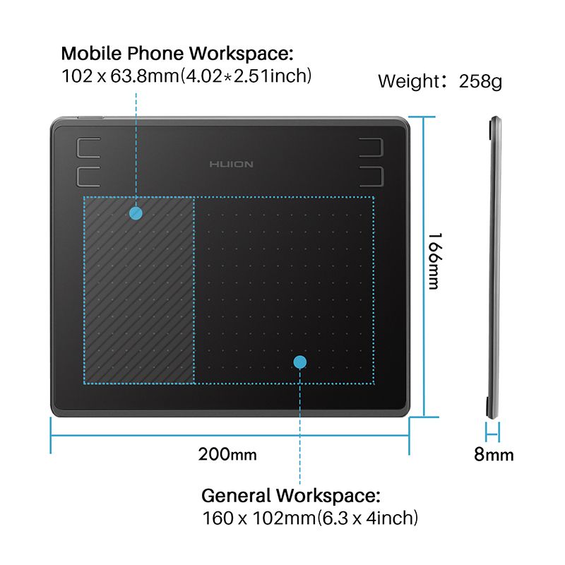 Huion HS64 Graphics Drawing Digital Tablets OTG Function Signature Pen Tablet With Battery-Free Stylus For Android_voghion.com