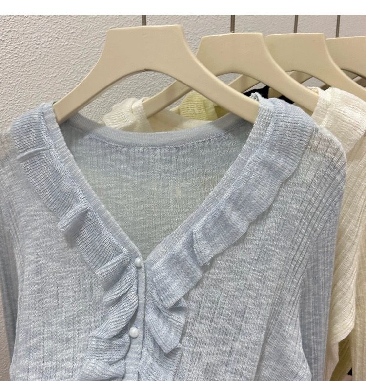 Lotus leaf edge ice silk sunscreen cardigan thin design for women's summer high-end feeling, shawl with suspender skirt,_voghion.com