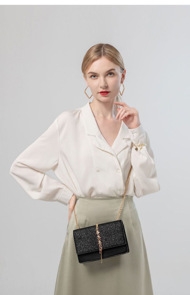 High end small square with starry sky sequins crossbody versatile chain shoulder bag, new women's bag_voghion.com