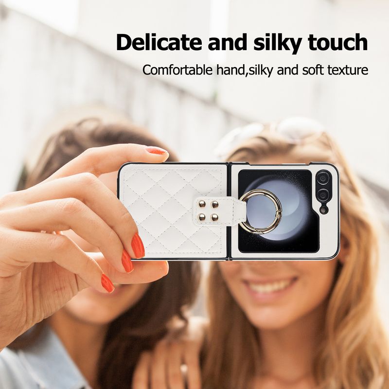 Applicable to Samsung ZFlip6 mobile phone case, rhombus ring, small fragrant wind folding protective case, zflip5/4 leather case, high-end._voghion.com