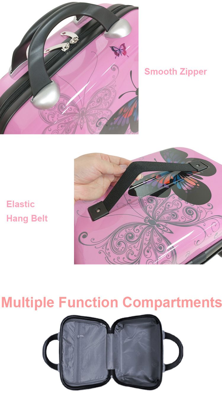 Pink Cute Butterfly Trolley Case ABS+PC Suitcase Spot Children's Suitcase Boarding Mother And Child Password Box_voghion.com