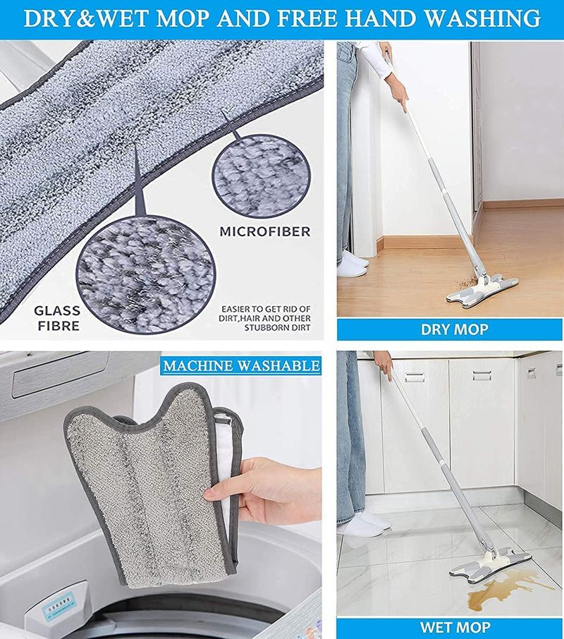 X-Shaped Microfiber Mop 360° Rotating Hands-Free Wash And Squeeze Mop For Home Kitchen Cleaning_voghion.com