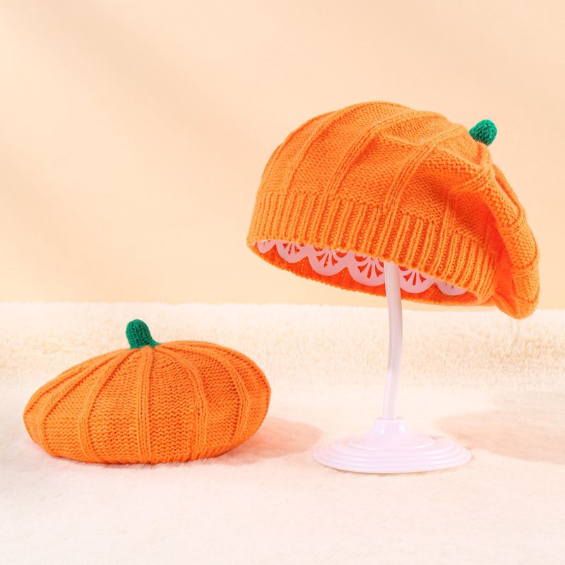 Uued saabumised emale ja beebile kootud müts, oranž barett, naistele, lastele heegeldatud halloweeni lapsevanema ja lapse kõrvitsamüts, boina, tüdrukutele, kootud barett_voghion.com