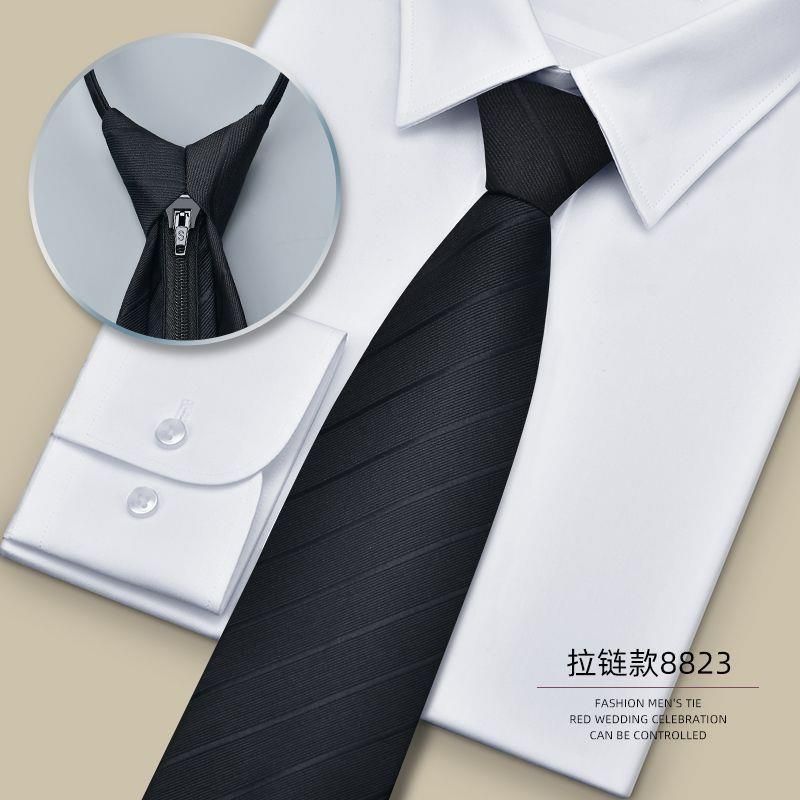 Black Tie For Men, Zipper Style, Required, Lazy Men's Suit Tie, Formal Business Hand-Tied Summer No Knot Trendy_voghion.com