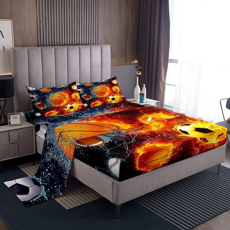 Sports Pattern Fitted Sheet Four Piece Bedding Set Bedroom Dormitory Bedding Decoration_voghion.com