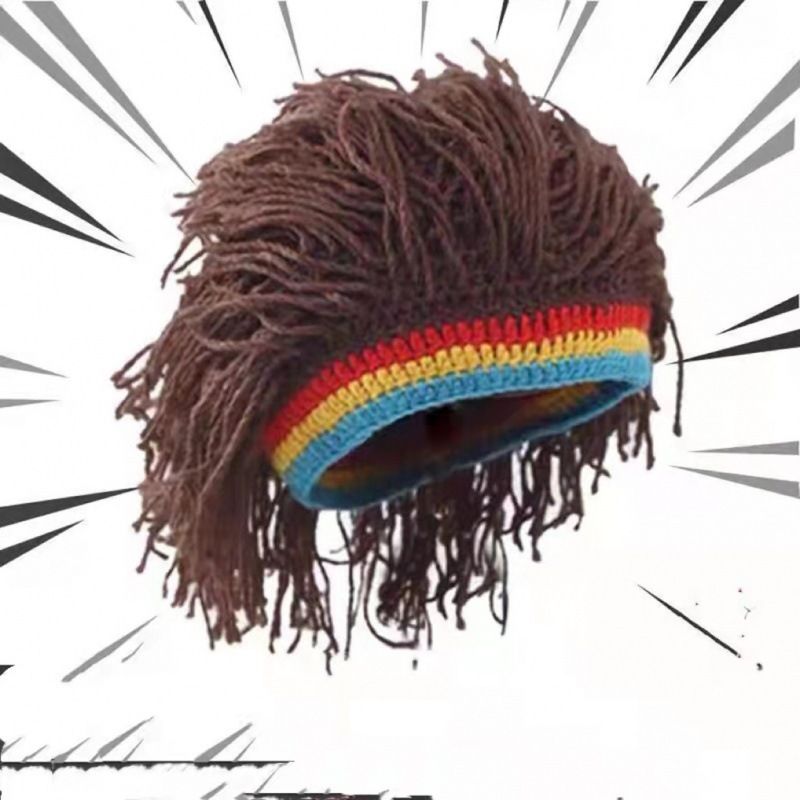 Agite la misma peluca, gorro de lana, reggae, trenza sucia, gorro de punto cálido europeo y americano, divertido, agita el tono, personalidad_voghion.com