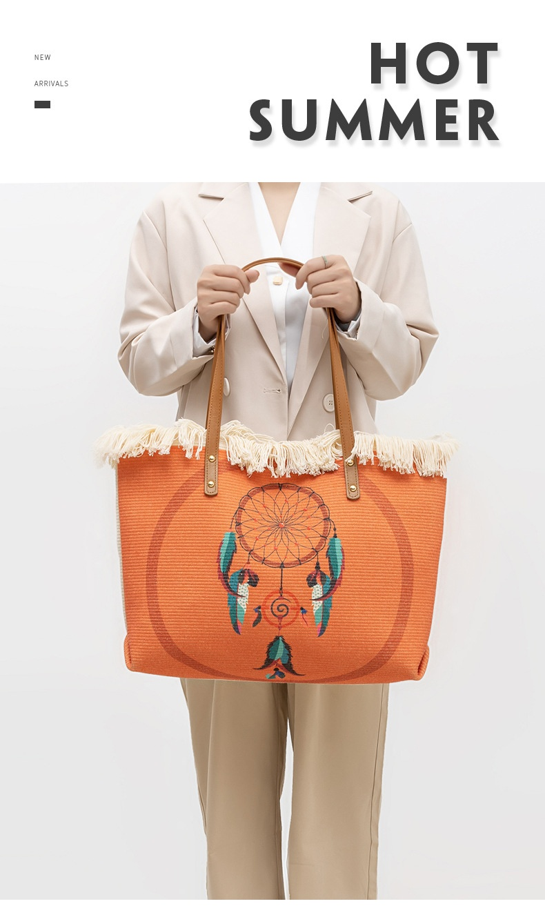 Bohemian ethnic style canvas commuting shoulder niche design, large capacity bag, women's bag_voghion.com