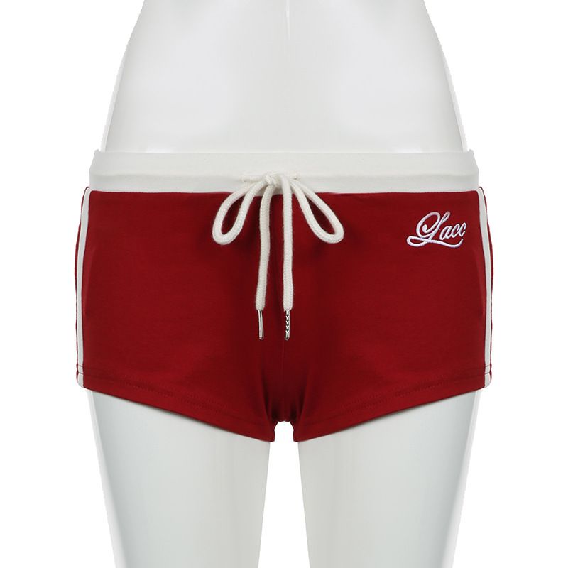Tuta sportiva americana 2024 con cuciture a contrasto, da donna, con scollo a U, bretelle piccole e coulisse, con lettere ricamate_voghion.com