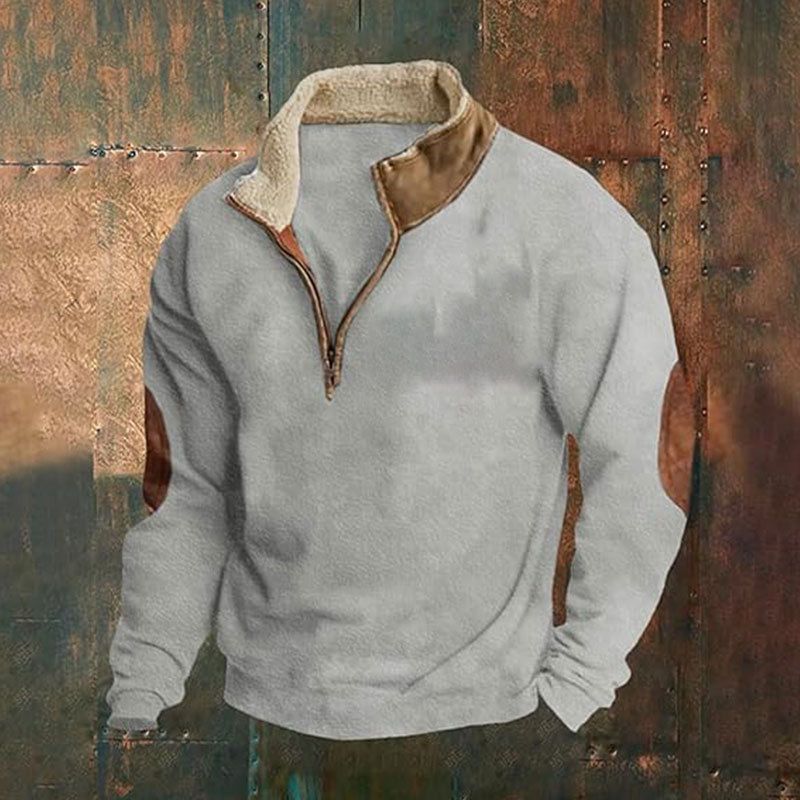 Felpa da uomo a maniche lunghe con mezza zip e ricamo patchwork in stile americano 2024_voghion.com