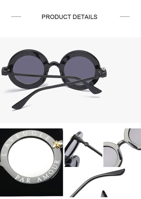 2020 New Fashion Round Frame Sunglasses Woman Vintage Sun Glasses Female Bee Design Brand Designer UV400_voghion.com