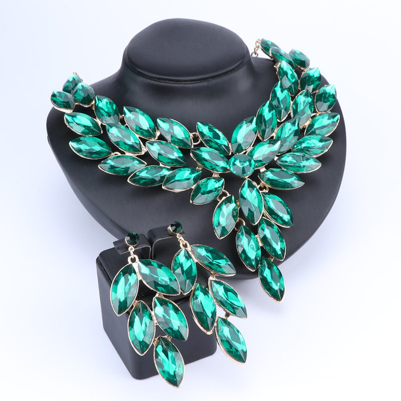 Fashion Wedding Jewelry Shining Shaped Necklace Earrings set with Rhinestones Charm Crystal Bridal Party Jewelry Sets_voghion.com