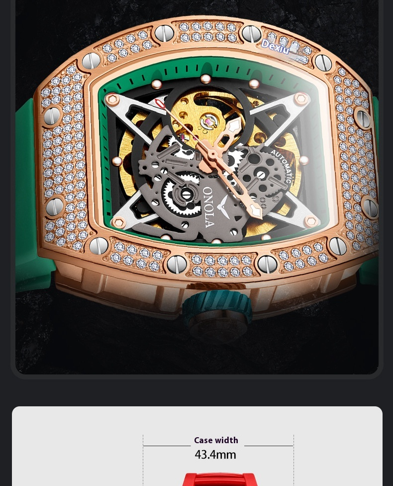 Fashion Diamond New Aurona/ONOLA Live Full Automatic Mechanical Watch Men's Silicone Tape Waterproof_voghion.com