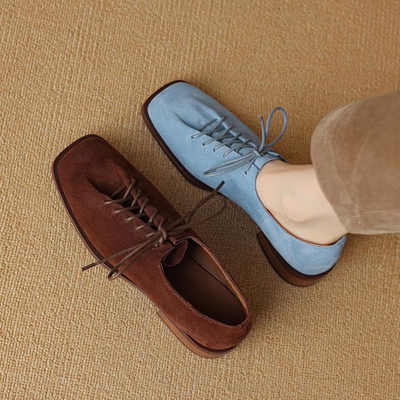 DIMANYU Real Leather 2025 Spring New Lace-Up Single Female Thick Heels Plus Size Women's Oxford Shoes_voghion.com