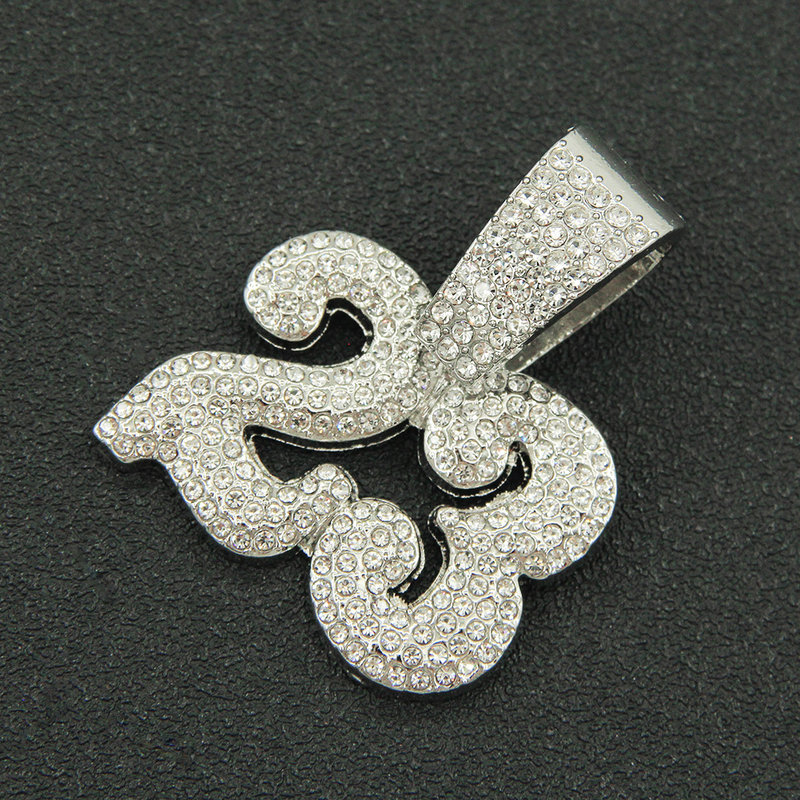 European and American Cool Full Diamond Number 23 Pendant Necklace for Men, Hip Hop Personalized Bar Dressing, Diamond Inlaid Cuban Chain_voghion.com