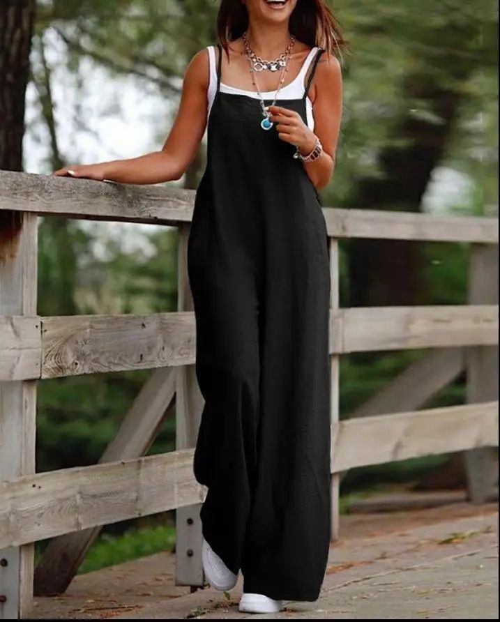 Women's Clothing 2024 Summer New Item Solid Color Women's Casual Pocket Suspender Jumpsuit Overalls_voghion.com