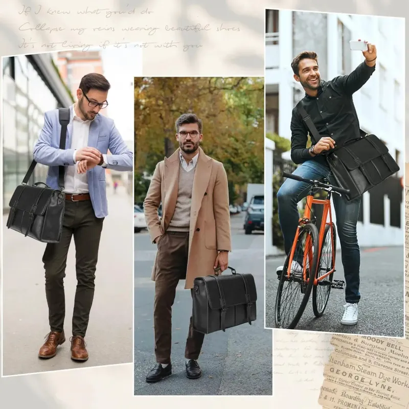 RAINSMORE Vintage Men Messenger Waterproof Leather Briefcase Laptop Large Capacity Satchel Business College Shoulder Bag_voghion.com