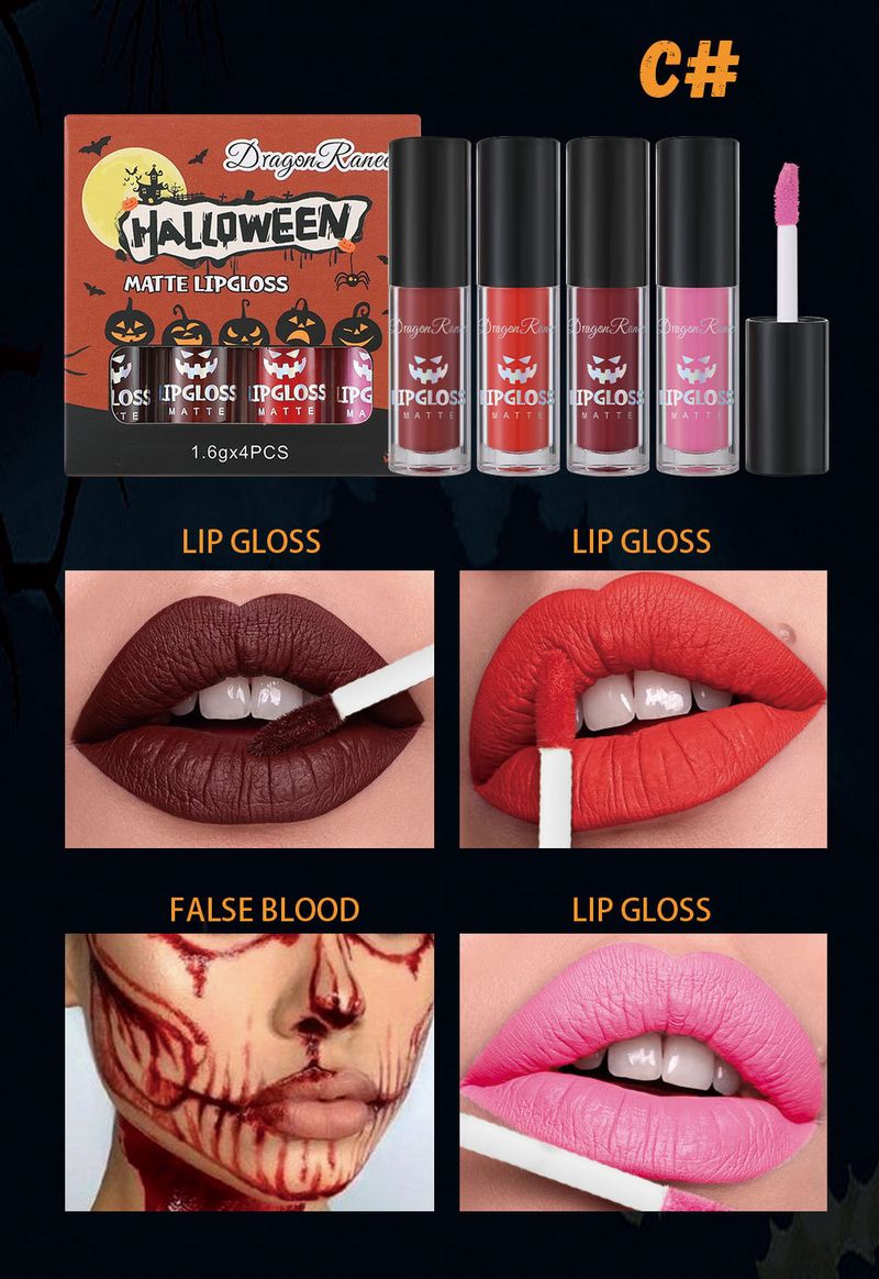 Lucidalabbra opaco e antiaderente in colori come il sangue, il bianco e il rosa, ideale per un trucco dark, perfetto per Halloween._voghion.com
