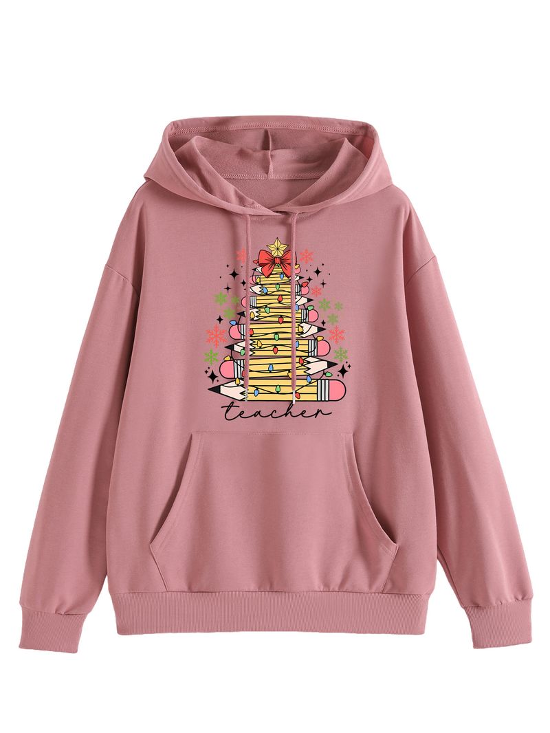 Autumn And Winter Loose Plus Size Fashion Teacher Pencil Light Bulb Women's Hooded Sweatshirt_voghion.com