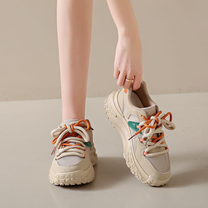 New Father Women 2024 Summer And Autumn Increase Breathable Thick Sole Net Surface Small White All Wear Shoes_voghion.com
