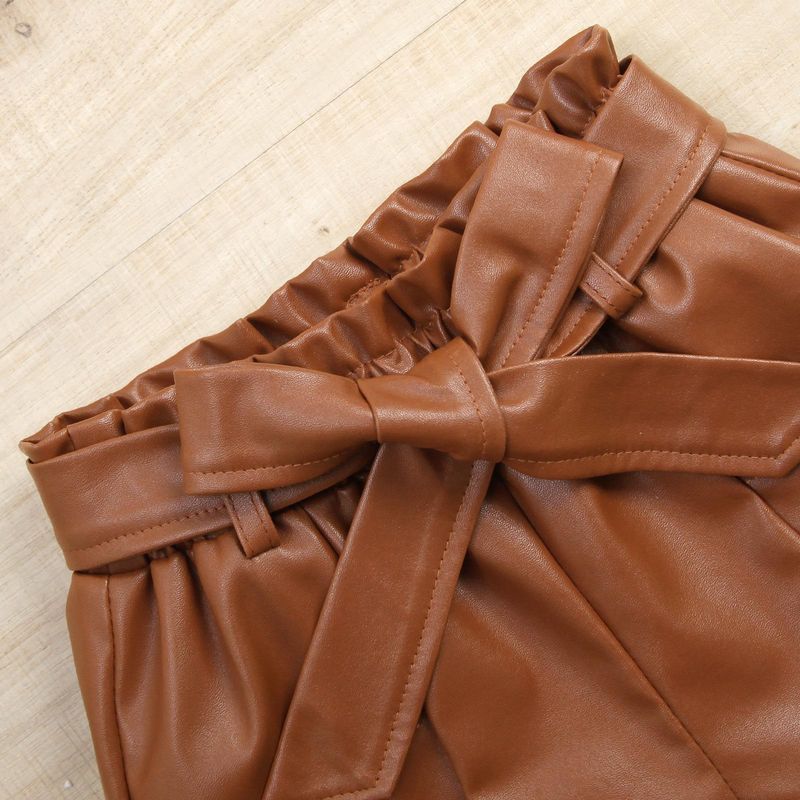 Mother & Kids Children's Clothing Popular Spring And Summer Fur Suspenders Solid Color Leather Shorts Suit With Belt_voghion.com