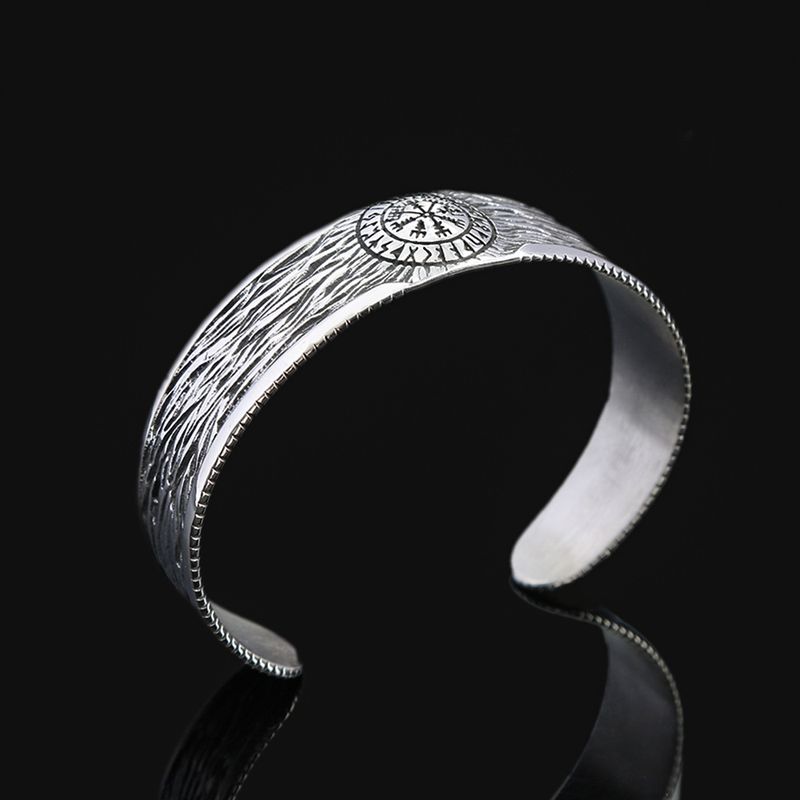 Braccialetto versatile da uomo in acciaio inossidabile con mitologia nordica e vichingo, stile retrò, con rune antiche e bracciale aperto solido_voghion.com