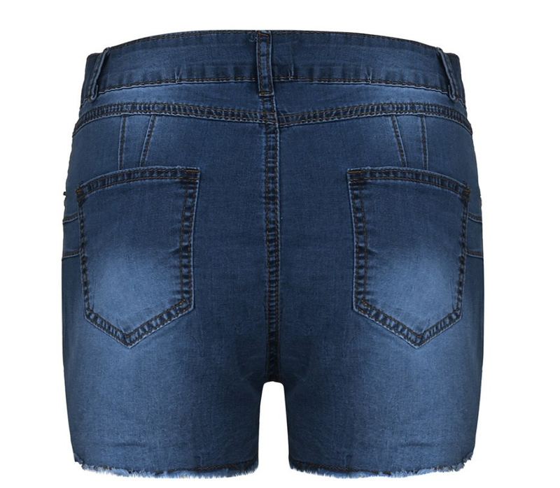 Pantalones cortos de mezclilla con borlas rasgadas y corte ajustado elásticos de estilo caliente para mujer_voghion.com