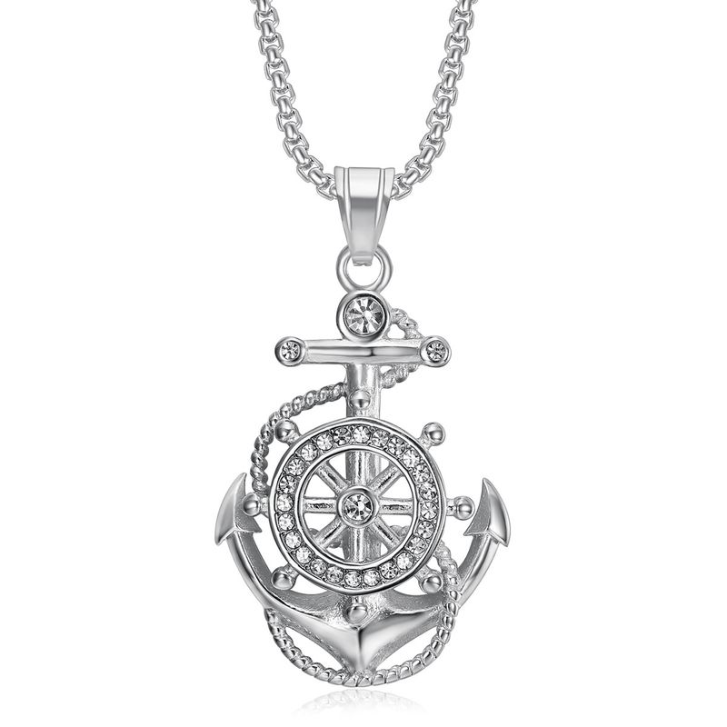 New Hip Hop Jewelry Titanium Steel Vacuum Gold Plated Diamond Set Anchor Pendant Necklace_voghion.com
