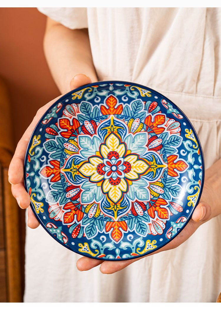 Bohemian Ceramic Dinnerware Set - 3-Piece Tableware For Restaurants & Home Use (Bowls, Plates & Saucers, Microwave & Dishwasher Safe)_voghion.com