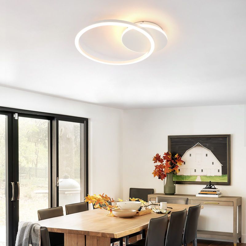 Glitzerlife Deckenleuchte LED Deckenlampe Weiß - 24W 3000K Warmweiß Küchenlampe 2-Ringen Flurlampe Metall Deckenleuchten Für Wohnzimmer Esszimmer Schlafzimmer_voghion.com