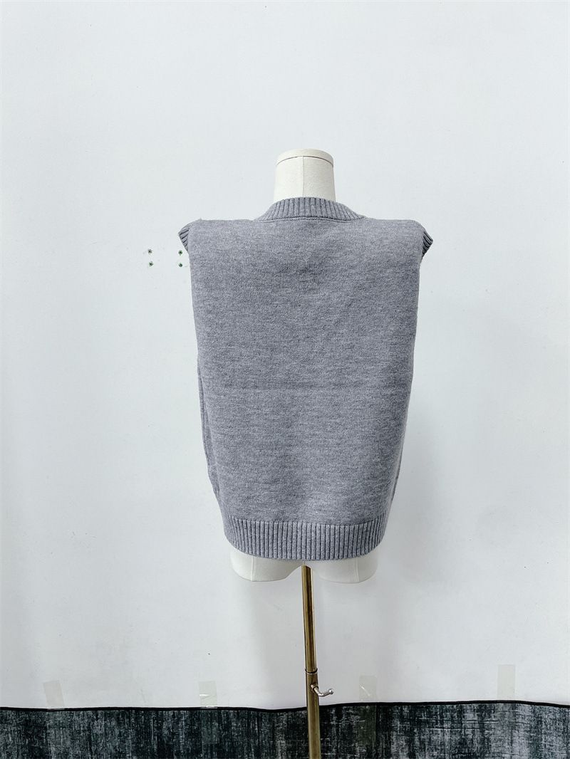 Nouveau pull-over en tricot ample sans manches à col en V pour femme, style universitaire, polyvalent_voghion.com