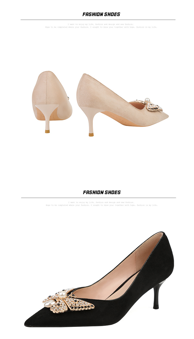 Damen-Pumps-Stil, modisch, süße High Heels, Stiletto-High-Heels, Damenschuhe, flacher Mund, spitze Zehen, Strass-Schleife, Damenschuhe_voghion.com