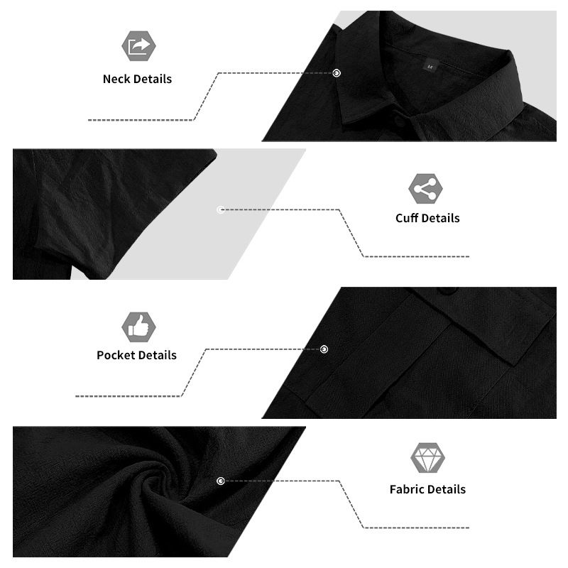 Herren Sommerhemd, amerikanisch, locker, Strand, atmungsaktiv, lässig, Leinen, mehrere Taschen, geknöpft, Arbeitskleidung, kurzärmelig_voghion.com