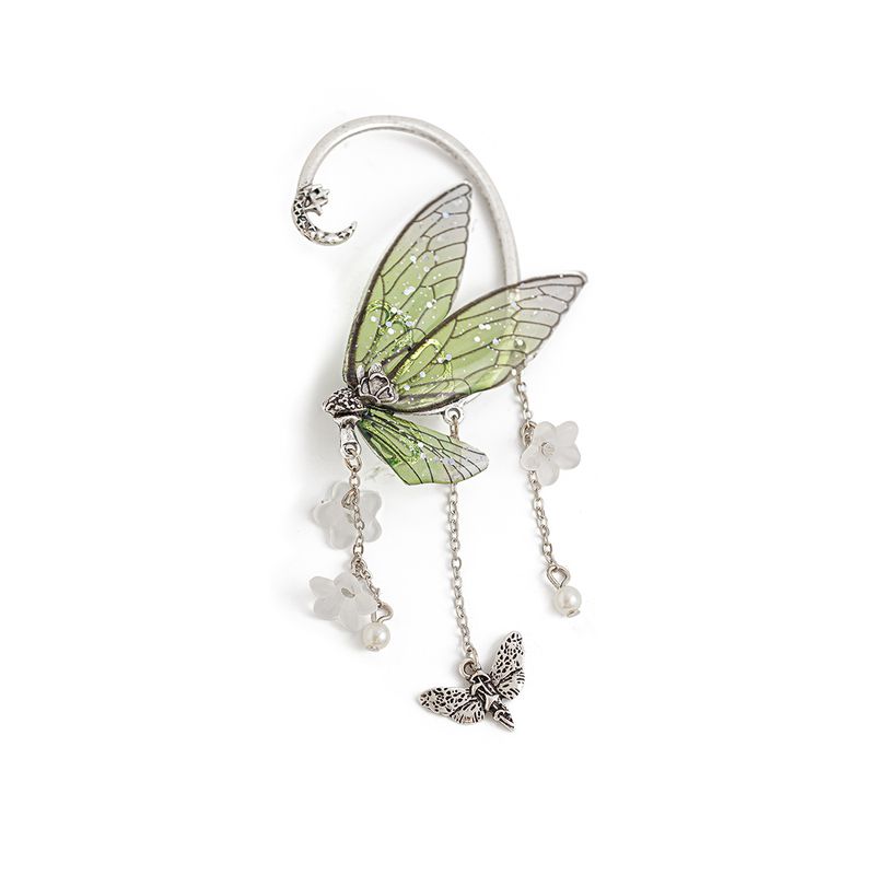 Orecchini a farfalla con nappa, elfo della foresta, senza piercing, con clip per l'orecchio, fiori a farfalla, nappa, orecchini lunghi con polsino per l'orecchio, gioielli, regali per donne e ragazze_voghion.com