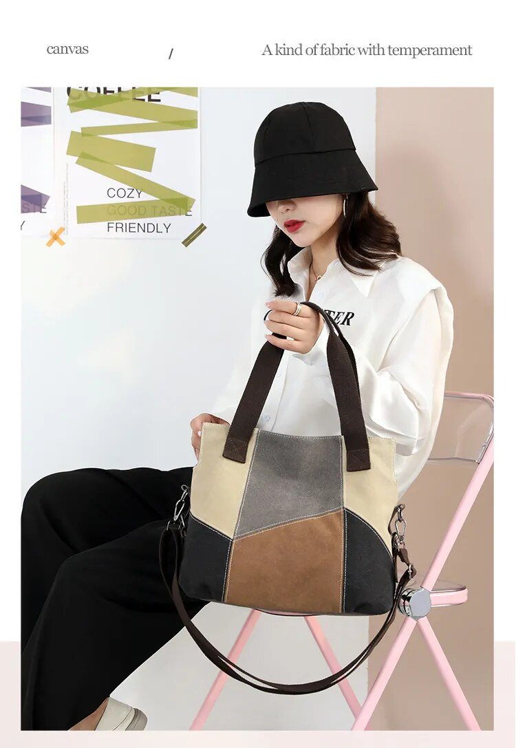 Semplice tela di moda da donna di grande capacità Vinte Color Patchwork B Nuova spalla di alta qualità_voghion.com