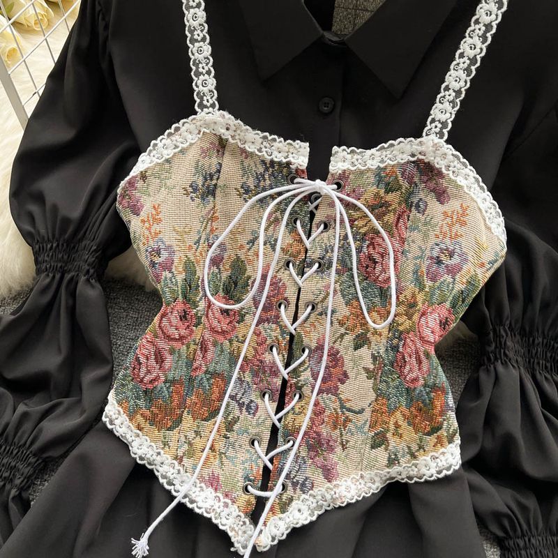 Vêtements pour femmes, nouveau Design, motif rétro, vêtements d'extérieur à bandes, petit gilet mi-long, ligne a, robe chemise bouffante, printemps et été_voghion.com