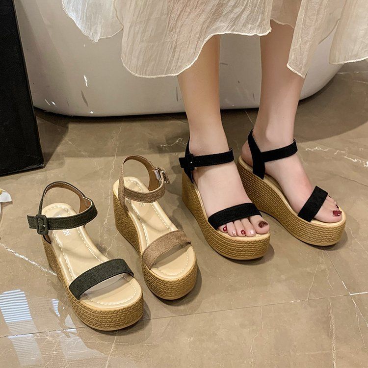 Sandals Large Size 2025 Summer New Style Sponge Cake Wedge Heel Thick Sole Waterproof Platform Suede Women's Sandals_voghion.com