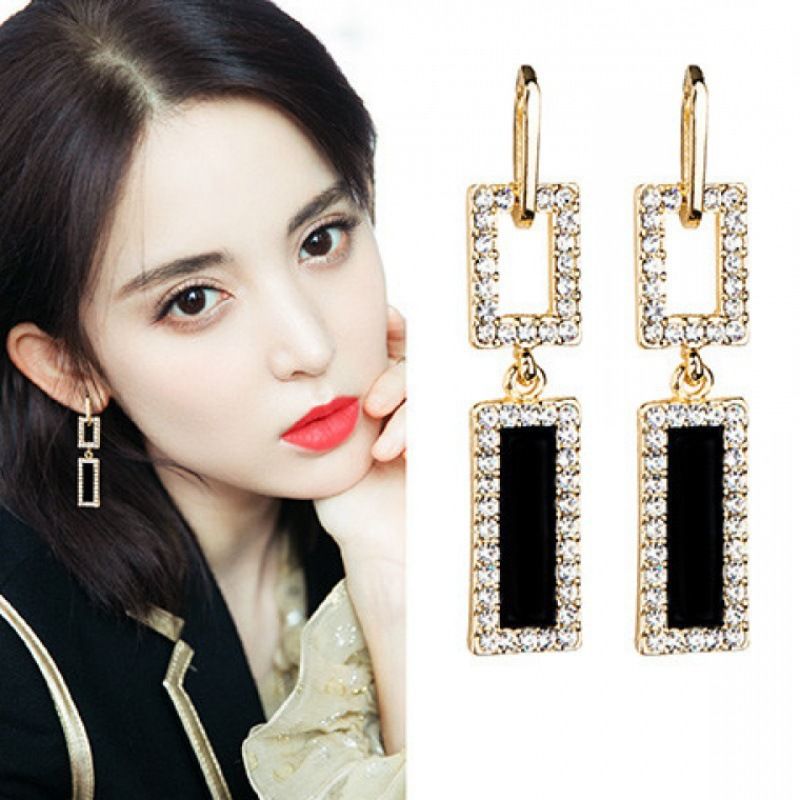 Orecchini da donna Nuovi orecchini geometrici rettangolari Orecchini pendenti a olio Orecchini neri personalizzati stile coreano all'ingrosso_voghion.com