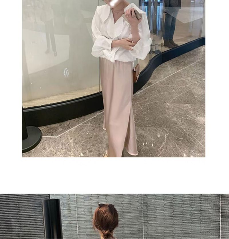 Acetic acid satin half length for women in summer with a high-end A-line high waisted pearl pink wrap buttocks French_voghion.com