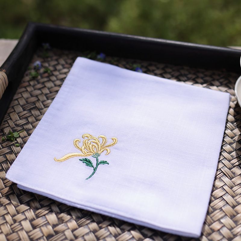 Fazzoletto di cotone con ricamo di crisantemo, fazzoletto assorbente per il sudore, regalo di compleanno_voghion.com